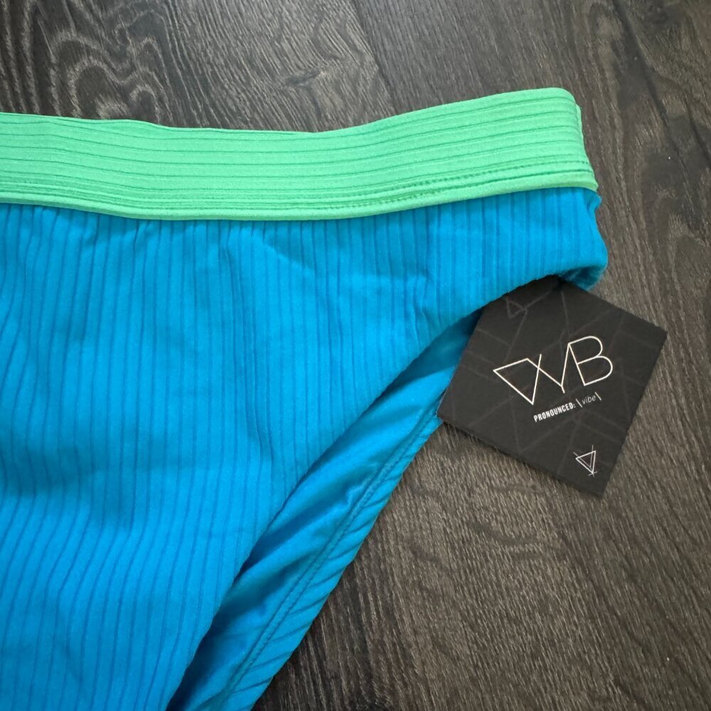 VYB | NWT Allie High Leg Bikini Bottom in Bright Neon Blue/Green Size Medium - Picture 3 of 7
